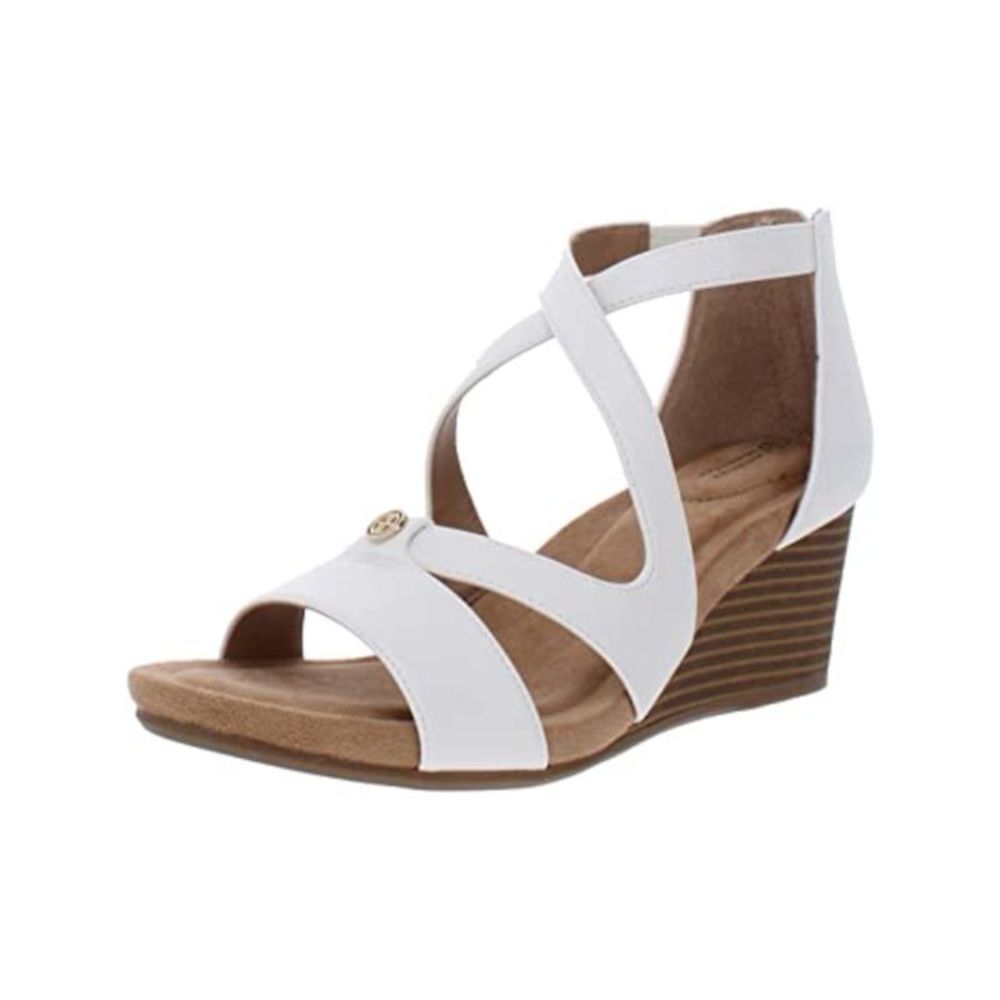 GIANI BERNINI Womens White Crisscross Logo Camdenn Round Toe Wedge Sandals 12 M